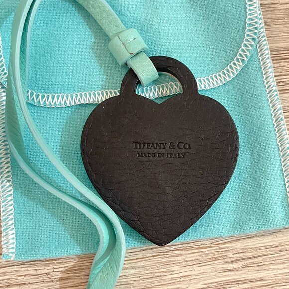 New Tiffany & Co. Return Love To Heart Blue Black Leather Bag Purse Tag Charm - Picture 5 of 5